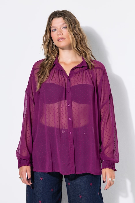 Bluse, Oversize Shape, Chiffon, Struktur-Punkte, Ballon-Langarm