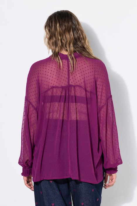 Bluse, Oversize Shape, Chiffon, Struktur-Punkte, Ballon-Langarm