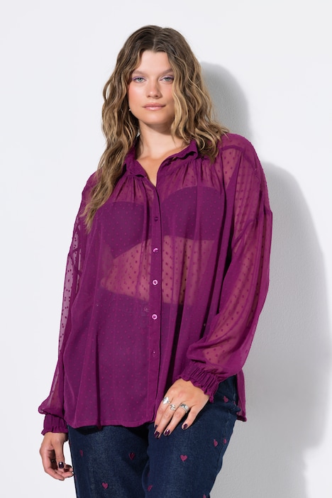 Bluse, Oversize Shape, Chiffon, Struktur-Punkte, Ballon-Langarm