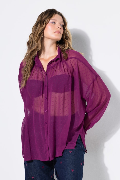 Bluse, Oversize Shape, Chiffon, Struktur-Punkte, Ballon-Langarm