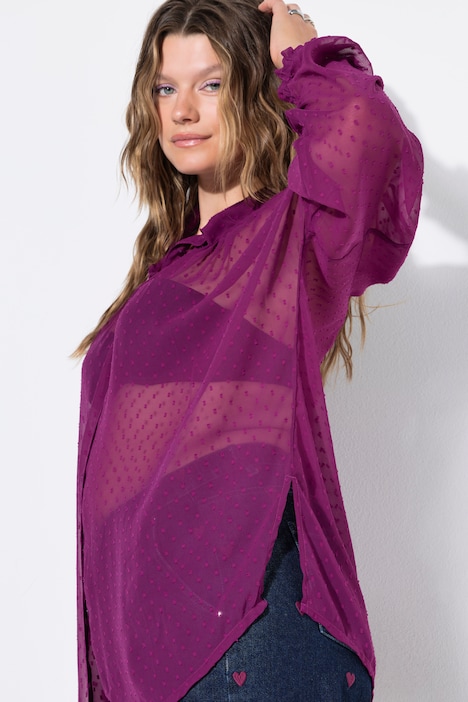 Bluse, Oversize Shape, Chiffon, Struktur-Punkte, Ballon-Langarm