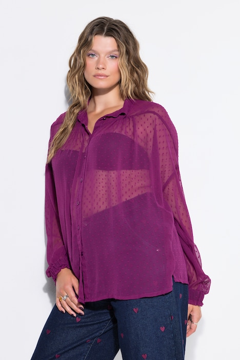 Bluse, Oversize Shape, Chiffon, Struktur-Punkte, Ballon-Langarm