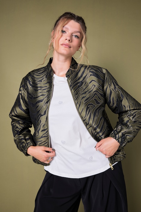 Blouson, Boxy Shape, Zebra-Jacquard, elastischer Saum