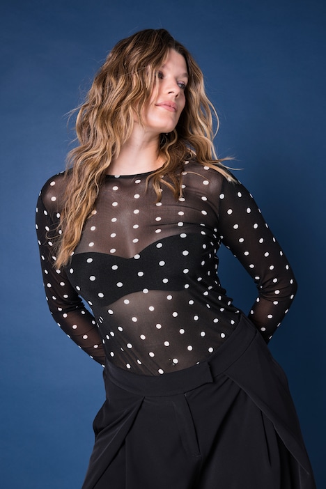 Longsleeve, Slim Shape, Mesh, Dots