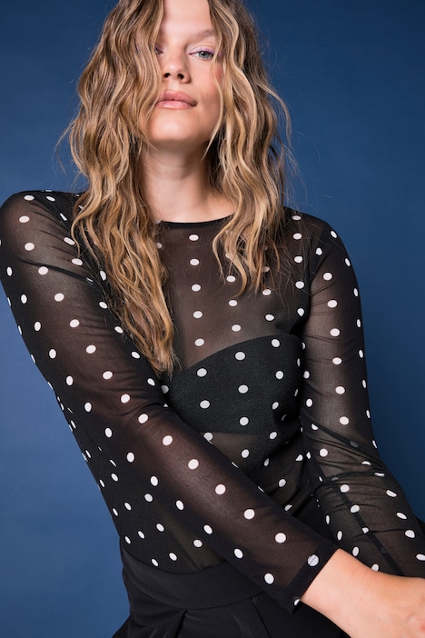 Longsleeve, Slim Shape, Mesh, Dots