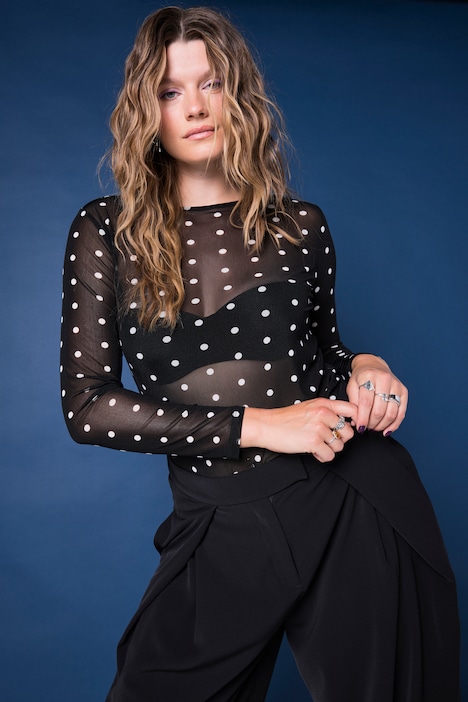 Longsleeve, Slim Shape, Mesh, Dots