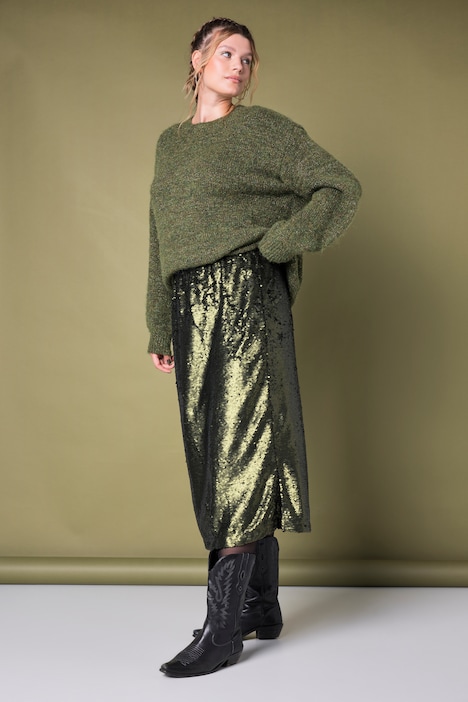 Rok, straight pasvorm, matte pailletten, elastische tailleband