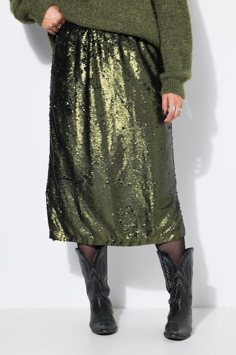 Rok, straight pasvorm, matte pailletten, elastische tailleband