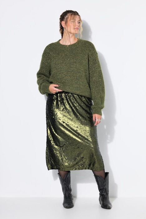 Rok, straight pasvorm, matte pailletten, elastische tailleband