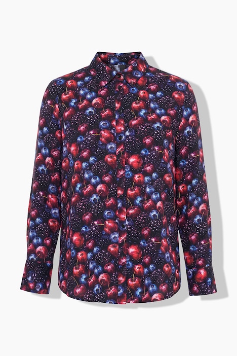 Hemdbluse, Straight Shape, Berries-Muster