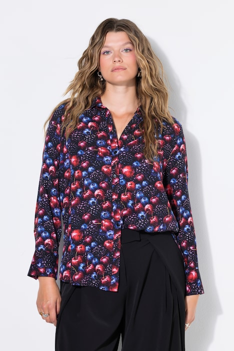 Hemdbluse, Straight Shape, Berries-Muster