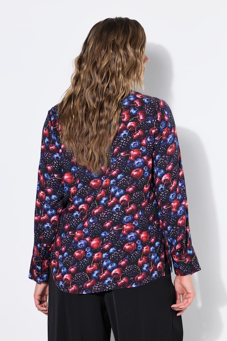 Hemdbluse, Straight Shape, Berries-Muster