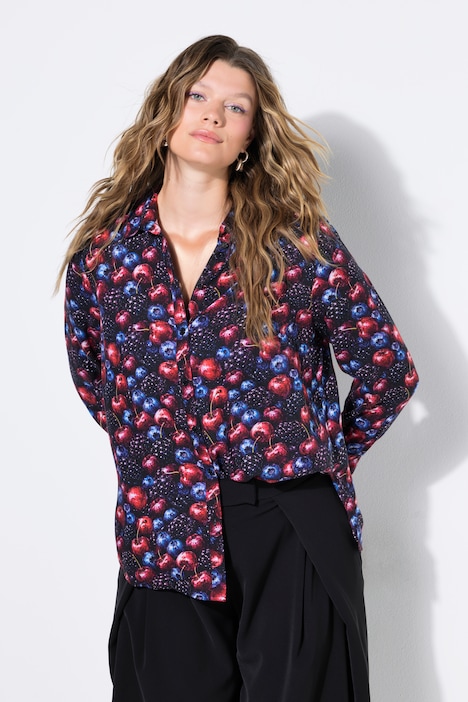 Hemdbluse, Straight Shape, Berries-Muster
