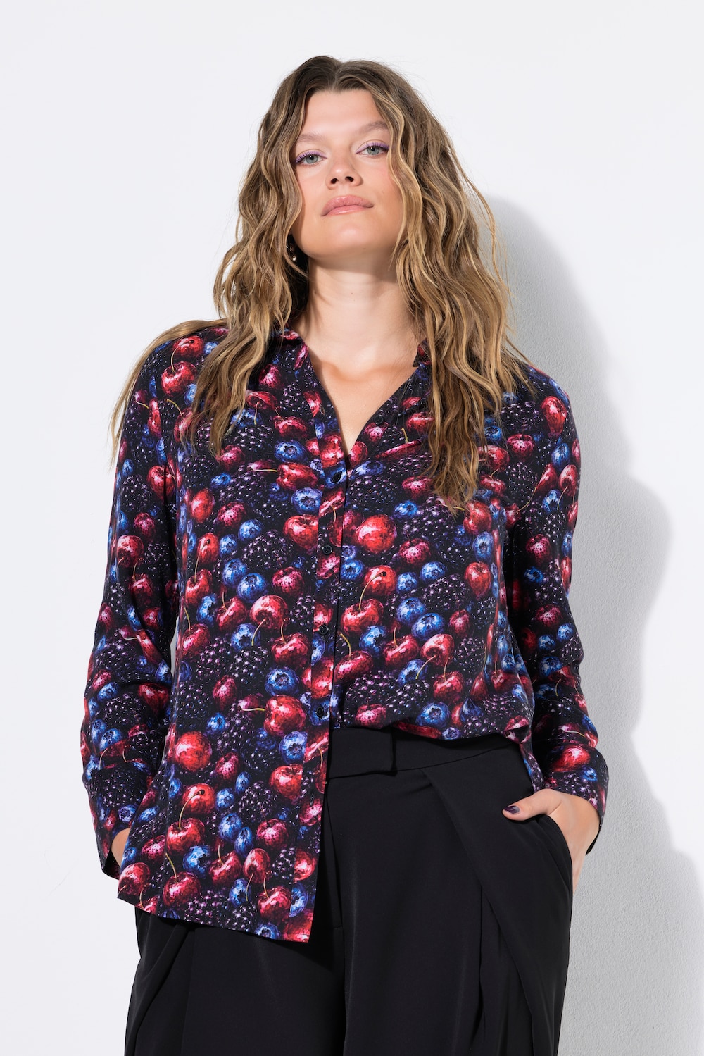 Hemdbluse, Straight Shape, Berries-Muster