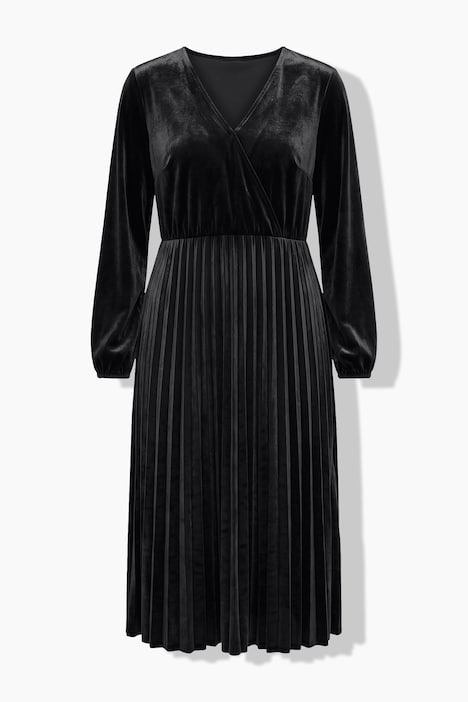 Robe plissée en velours, effet cache-cœur, manches longues