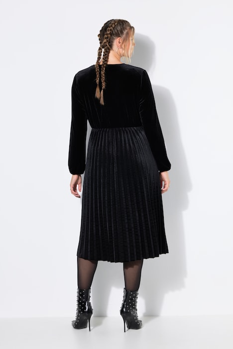 Robe plissée en velours, effet cache-cœur, manches longues