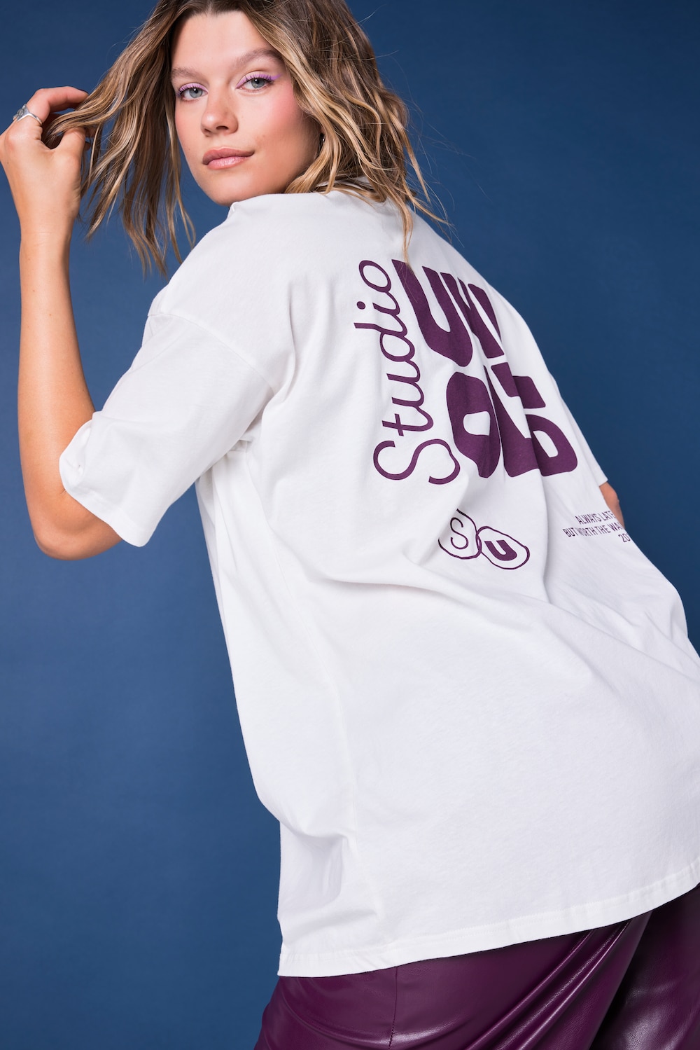 T-Shirt, oversized, Statement-Print vorne und hinten