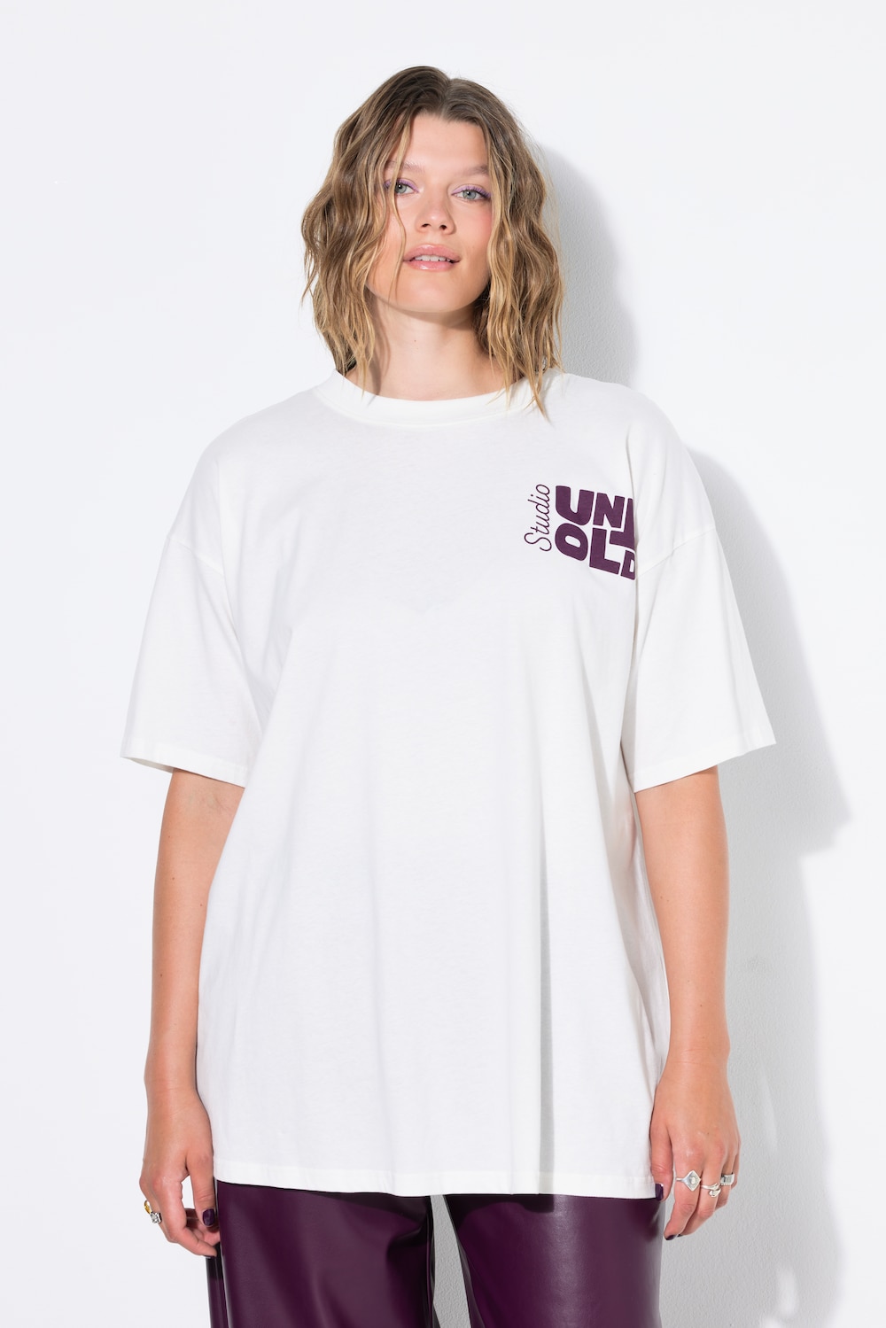 T-shirt, oversized, statement-print foran og bagpå