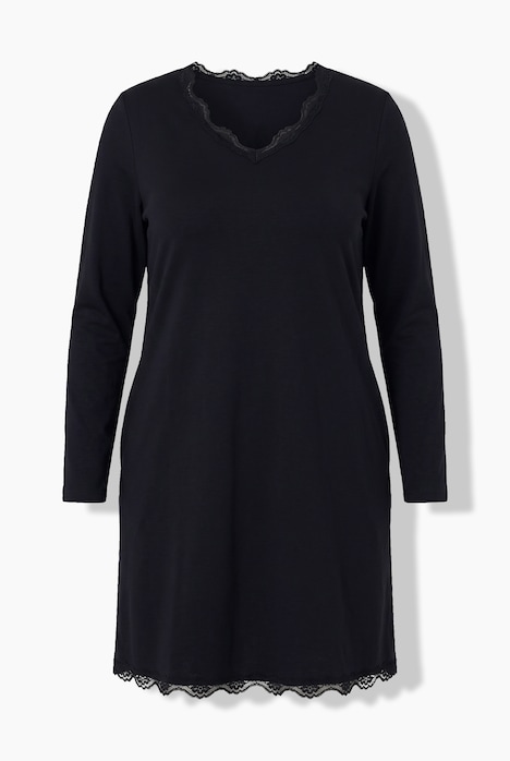 Longshirt, Spitze, A-Linie, V-Ausschnitt, Langarm, Taschen