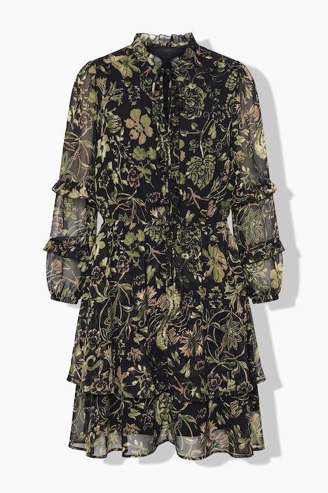 Chiffonkleid, Minilänge, Blumenprint, Rüschen, weiter Langarm