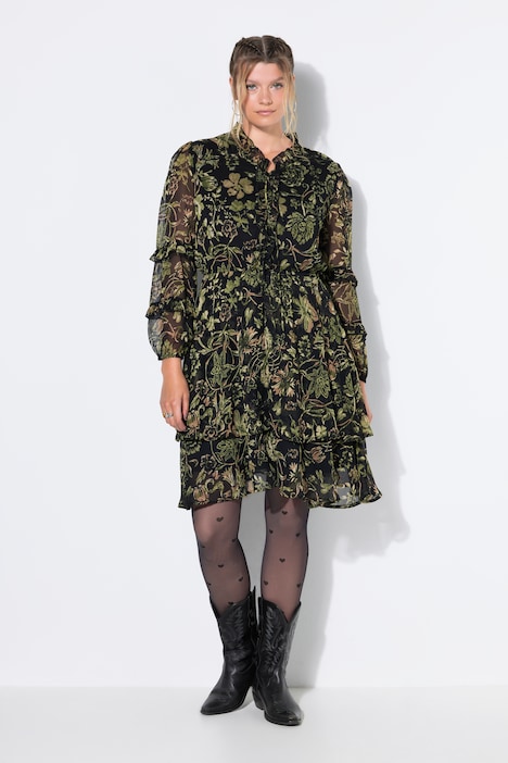 Chiffonkleid, Minilänge, Blumenprint, Rüschen, weiter Langarm