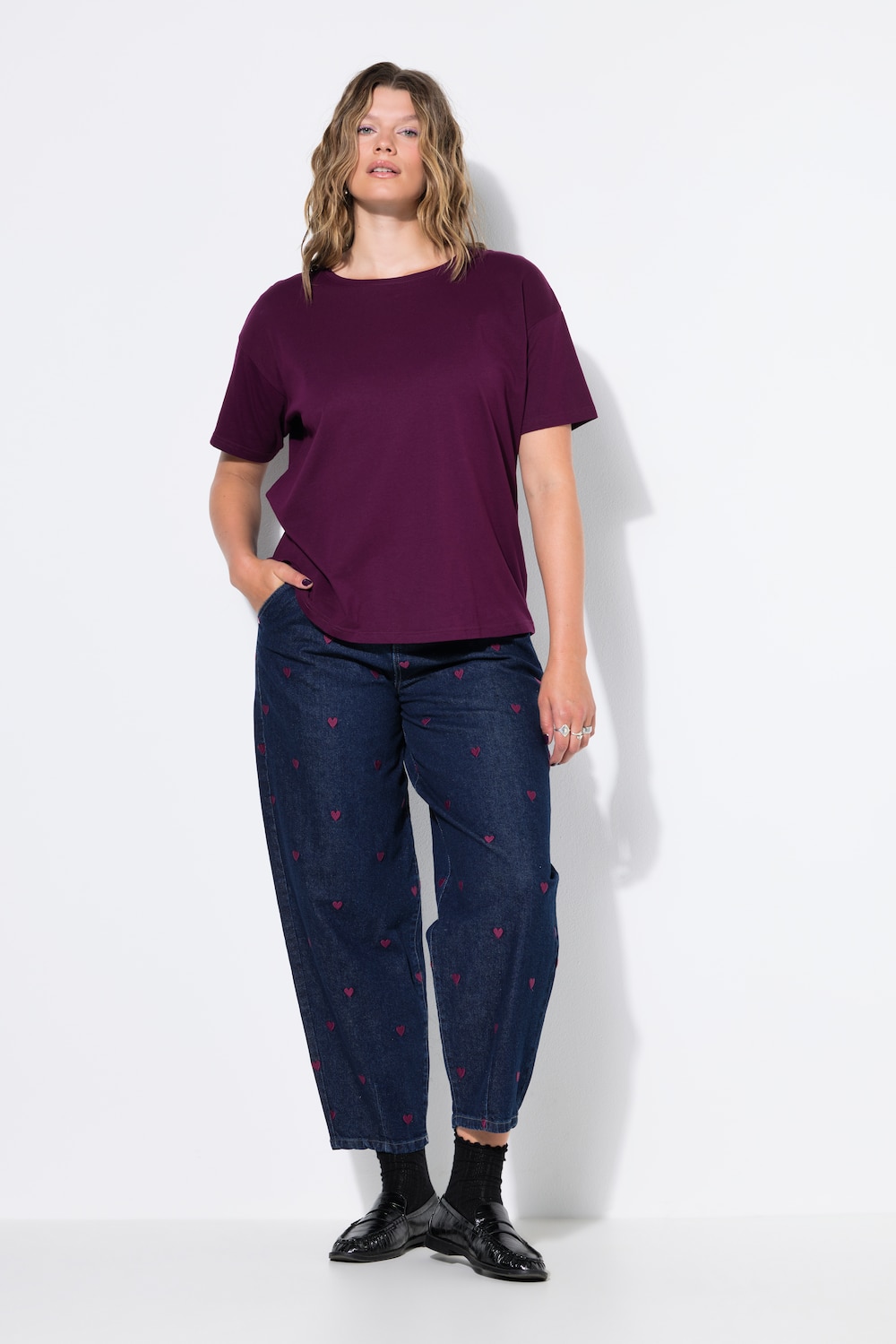 Balloon-Jeans, weiter Balloon-Shape, Denim mit Hearts, 5-Pocket