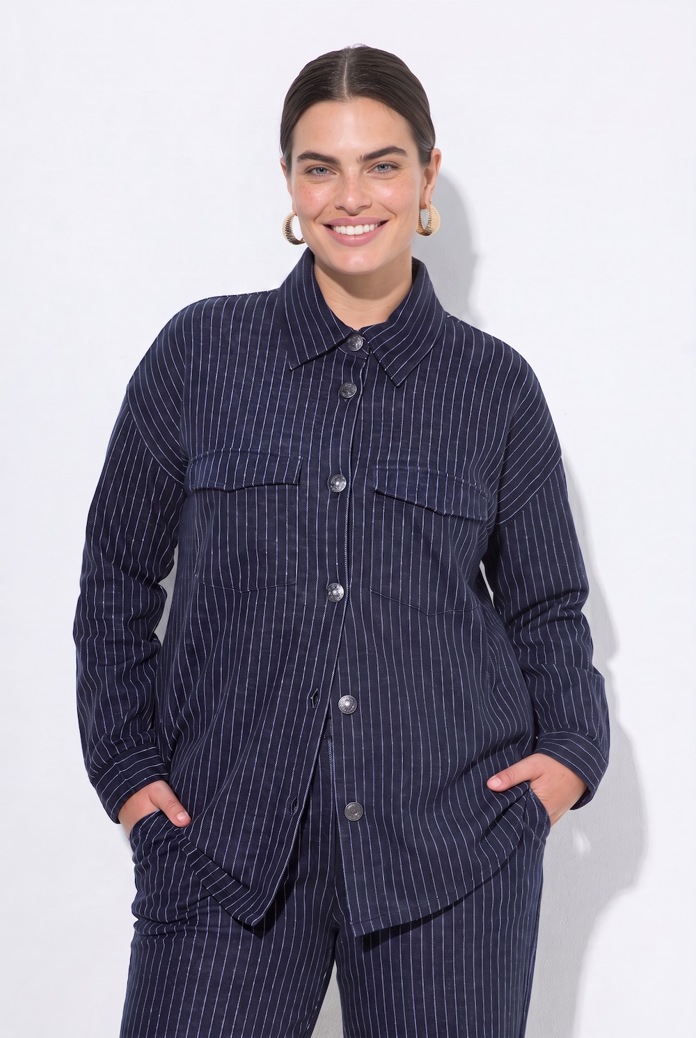 Jerseyhemd, Loose Fit, Nadelstreifen, Langarm