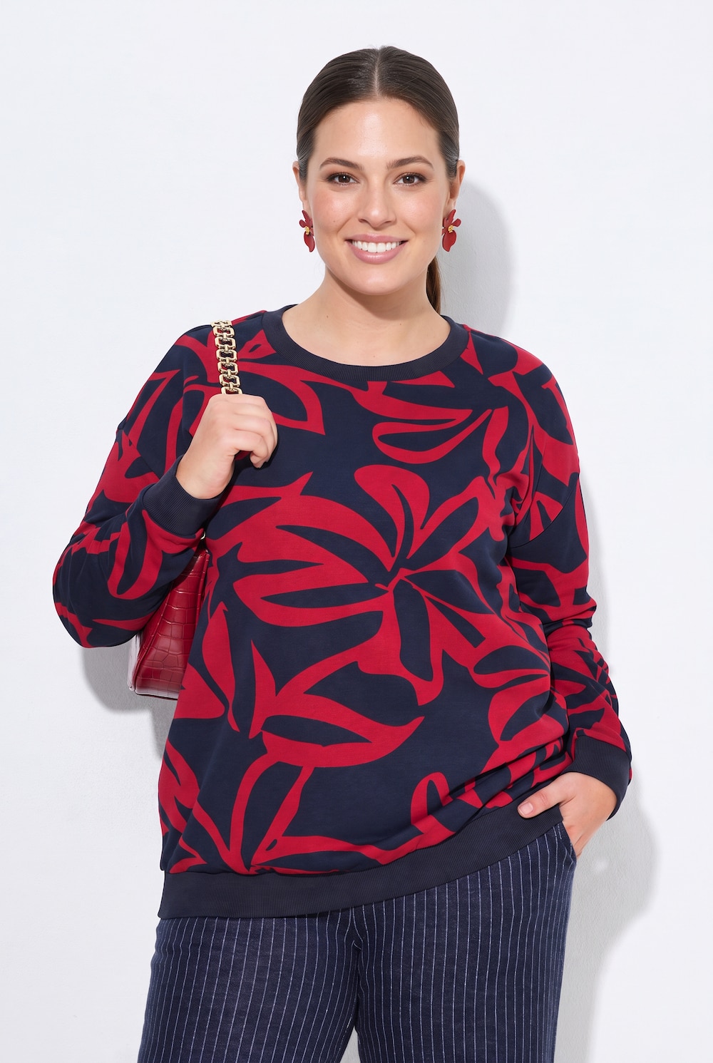 Sweatshirt, Boxy Fit, Blumenmuster, Langarm