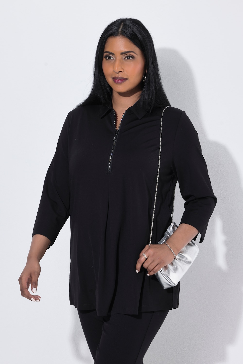 Punto-Shirt, Hemdkragen, Reissverschluss, 3/4-Arm