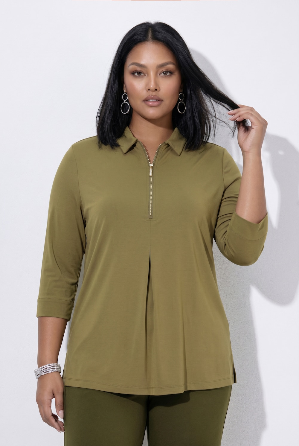 Punto-Shirt, Hemdkragen, Reissverschluss, 3/4-Arm