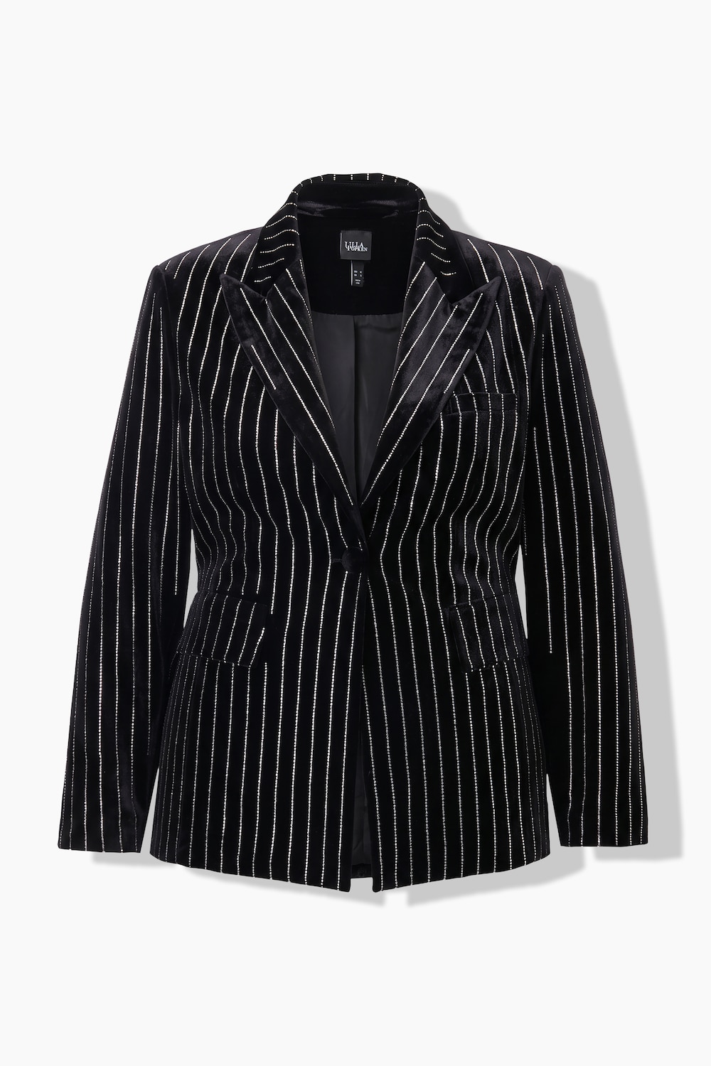 Fløyelsblazer, skreddersydd passform, glitrende steiner, omslagskrage
