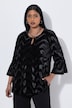 Samtbluse, Wellendesign, Rundhals, 3/4-Arm