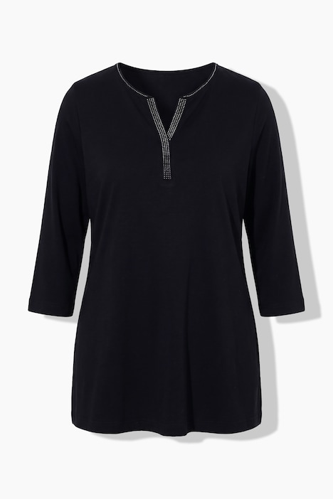 Shirt, Ziersteine, Tunika-Ausschnitt, 3/4-Arm, Pima Cotton