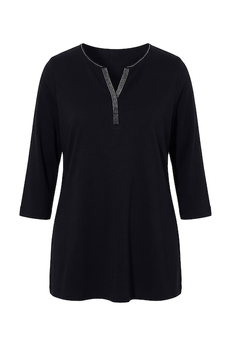 Shirt, Ziersteine, Tunika-Ausschnitt, 3/4-Arm, Pima Cotton