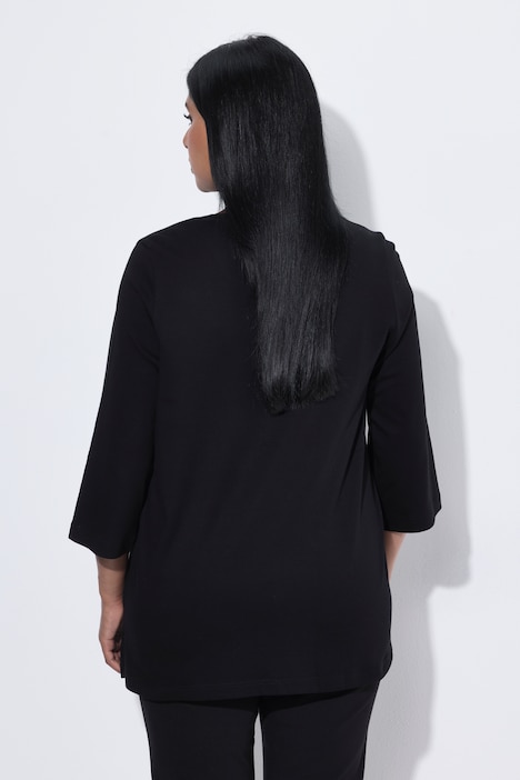 Shirt, Ziersteine, Tunika-Ausschnitt, 3/4-Arm, Pima Cotton