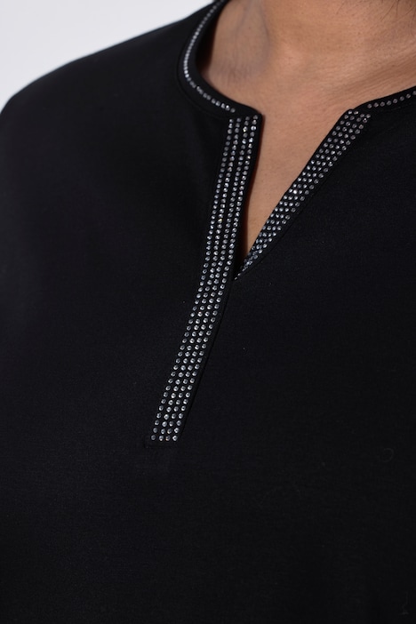 Shirt, Ziersteine, Tunika-Ausschnitt, 3/4-Arm, Pima Cotton