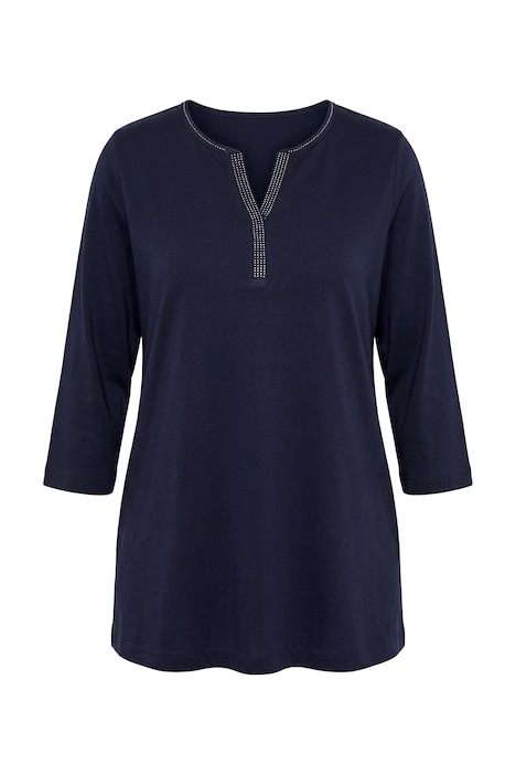 Shirt, Ziersteine, Tunika-Ausschnitt, 3/4-Arm, Pima Cotton