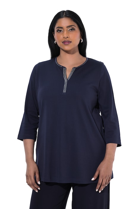 Shirt, Ziersteine, Tunika-Ausschnitt, 3/4-Arm, Pima Cotton