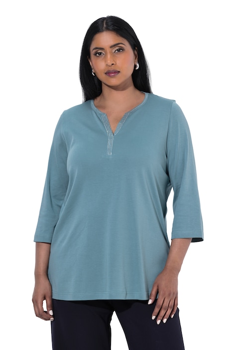 Shirt, Ziersteine, Tunika-Ausschnitt, 3/4-Arm, Pima Cotton