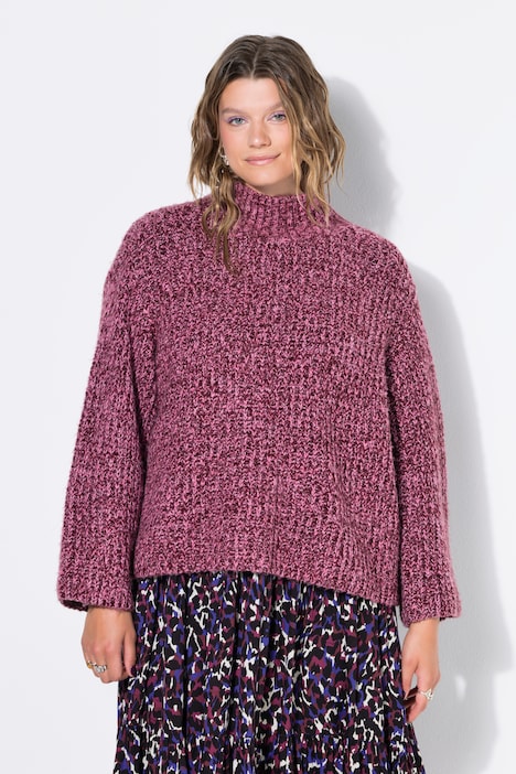 Pullover, Oversize Shape, Rippstrick, Stehkragen