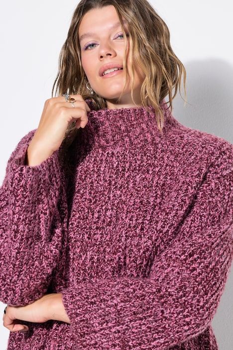 Pullover, Oversize Shape, Rippstrick, Stehkragen