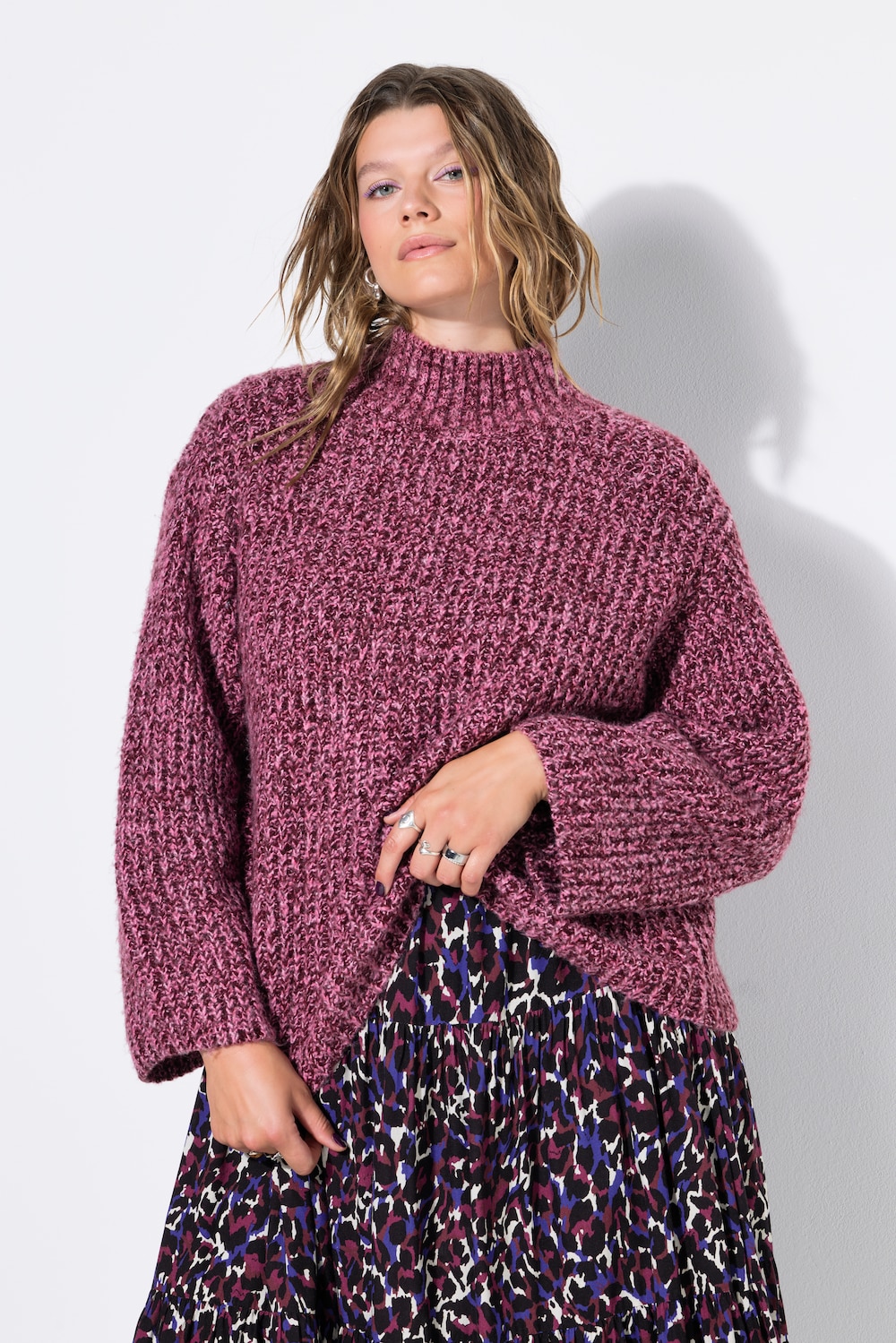 Pullover, Oversize Shape, Rippstrick, Stehkragen