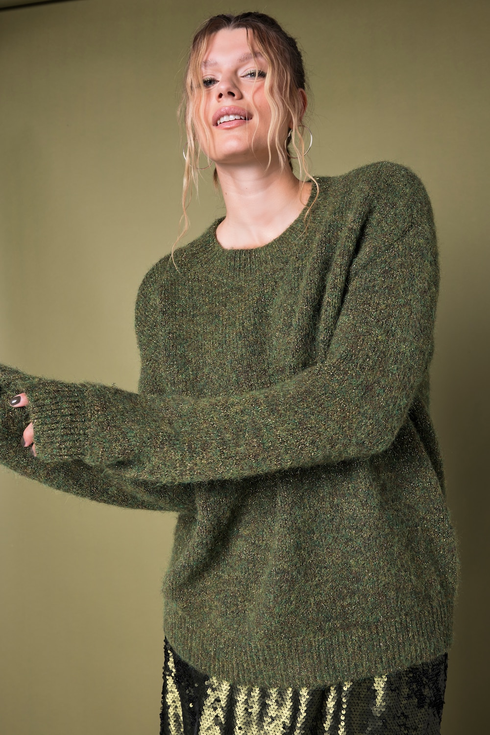 Pullover, Oversize Shape, Melangestrick, Glitzereffekt