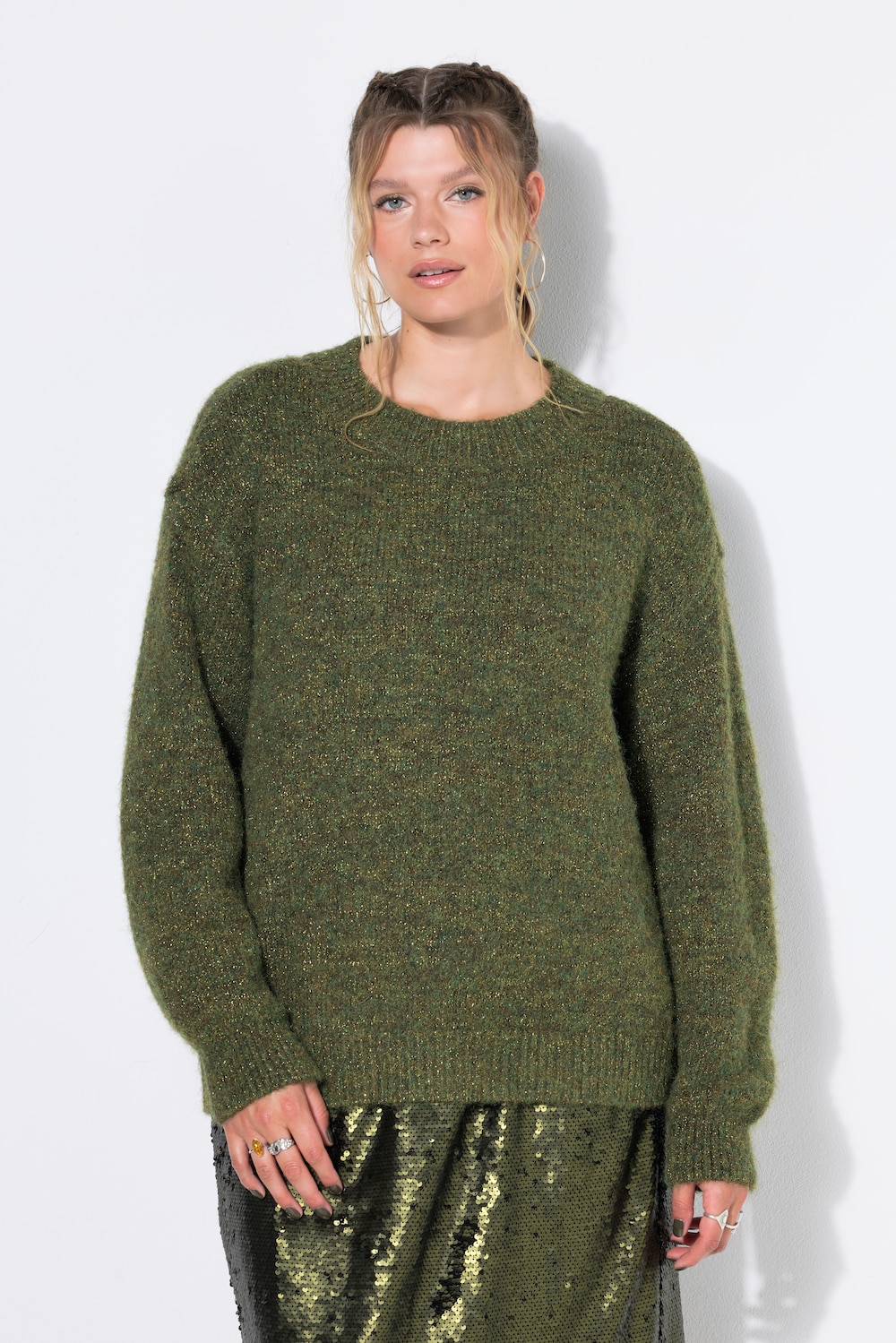 Trøje, oversized pasform, melange-strik, glimmereffekt