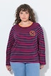 Shirt, gestreept, borduursel, ronde hals, trompetmouwen