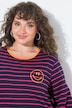 Shirt, gestreept, borduursel, ronde hals, trompetmouwen