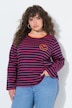 Shirt, gestreept, borduursel, ronde hals, trompetmouwen