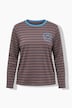 Shirt, gestreept, borduursel, ronde hals, trompetmouwen