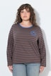 Shirt, gestreept, borduursel, ronde hals, trompetmouwen