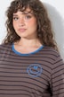 Shirt, gestreept, borduursel, ronde hals, trompetmouwen